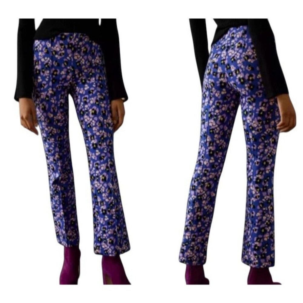 Maeve Anthropologie The Margot Flare Crop Pants Large Sz Purple Stretch Pull On - Picture 2 of 10